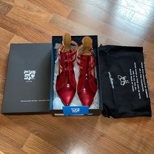 John Fluevog studded ankle boot. Red. Size 9